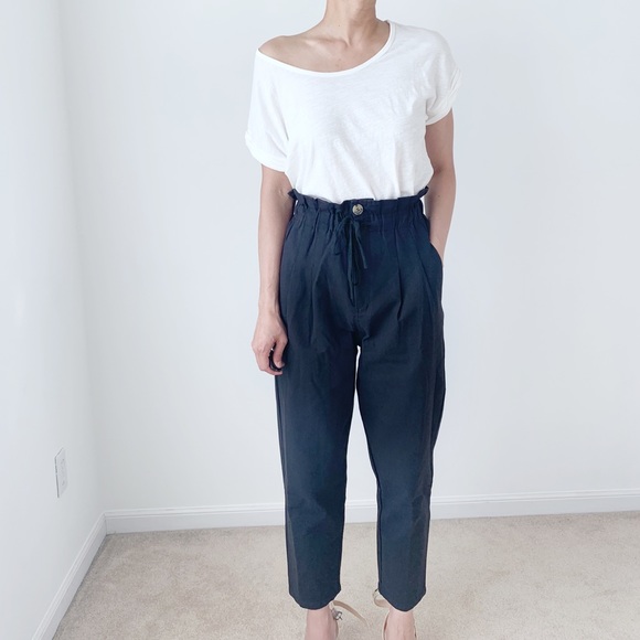 KEATON Pocketed Paper Bag High waist Pants - Picture 2 of 8